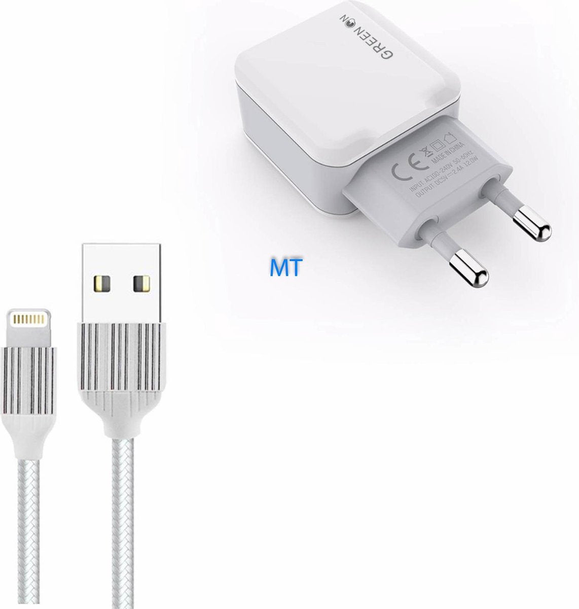 GREEN ON 2 in 1 Double USB Lightning Charger A2202 | incl. Lightning cable | for iPhone 13/12/11/Pro/Max/X/Xs/XR/MAX/8/8 Plus/SE/2020/5S/5/5C/6S/6 Plus/7/7 Plus