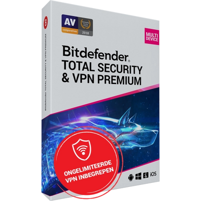 Afbeelding Bitdefender Total Security + VPN Premium 2023 | 10 Apparaten | 2 jaar | Windows - Mac - Android - iOS